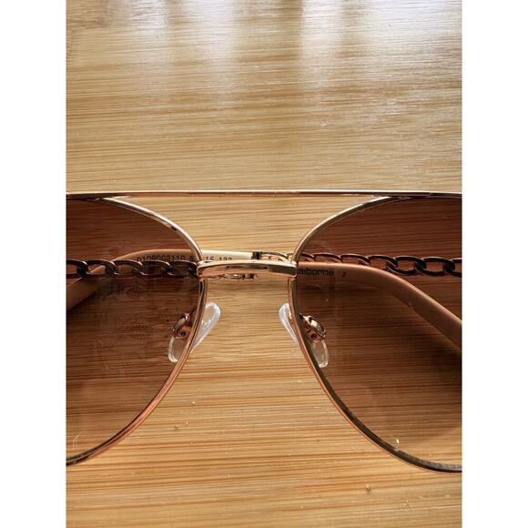 Liz Claiborne Aviator Sunglasses Rose Gold Chain Effect Summer Trendy Beach - Picture 2 of 12